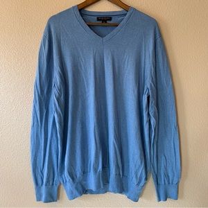 Blue Sweater Silk XL Cashmere V-Neck Pullover Banana Republic Quiet Luxury